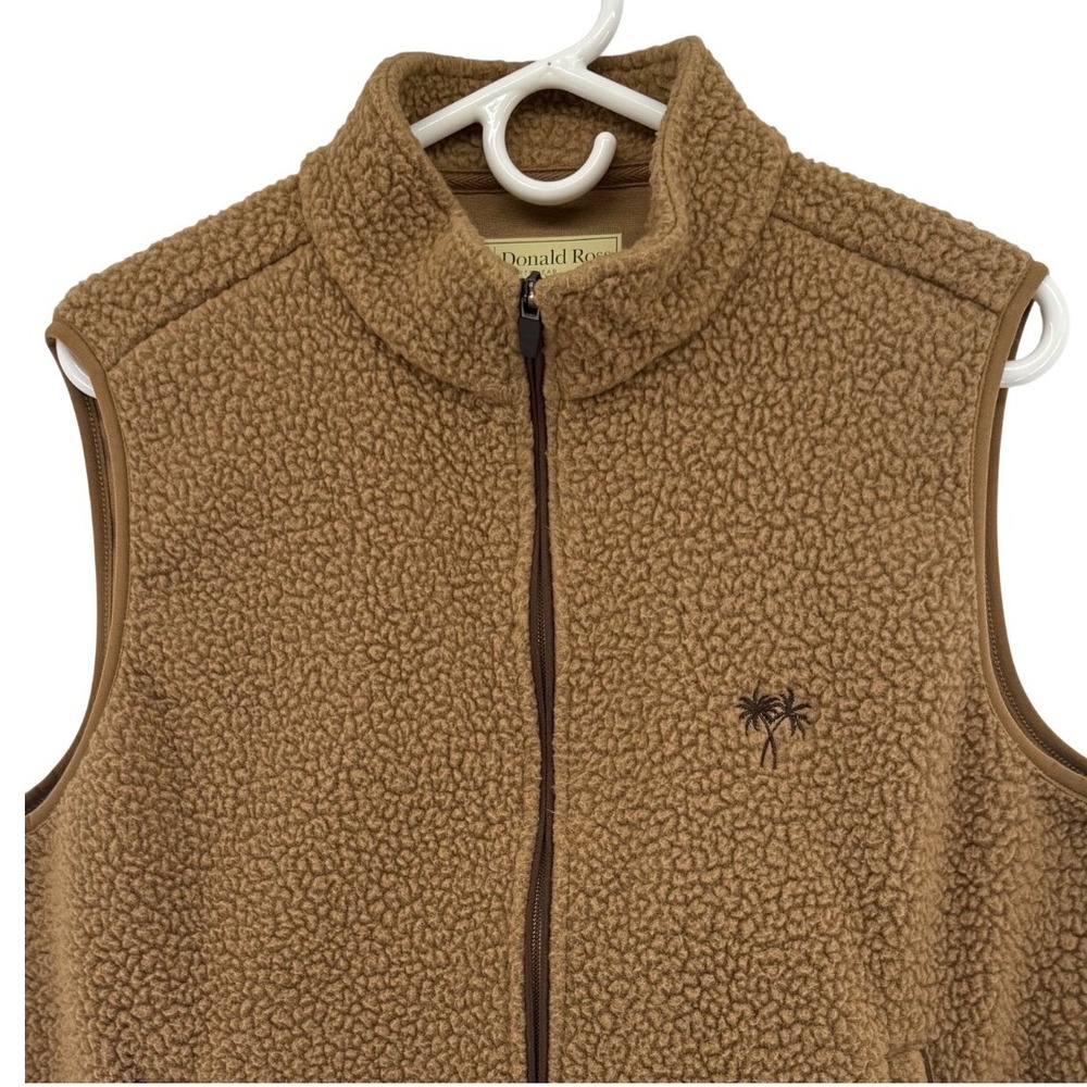 Donald Ross Sportswear Mens Sherpa Fleece Vest Tan Brown Palm Tree Logo Small